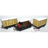 3 Hornby Dublo Post War SR Goods Wagons, Meat Van (VG) another with noticeable chips (G), and a