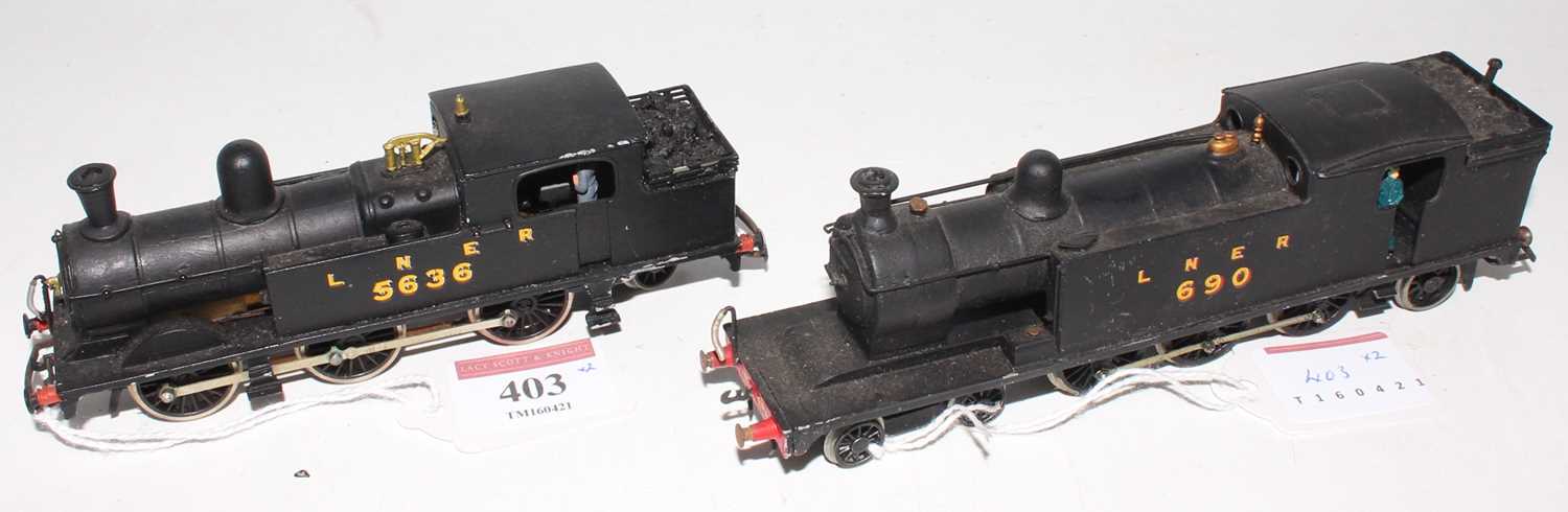 Two Nu-Cast kit built LNER tank locos, both black: N4 0-6-2 No. 5636 and A6 4-6-2 No. 690, both