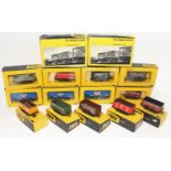 Fifteen Trix wagons in yellow/black boxes: Blue Circle, Spiers, ICI, 2 x Youngs, Stewart & Lloyds,