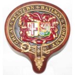 A reproduction Great Western Railway company crest wall plaque, of metal construction housed on