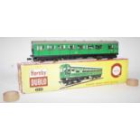 Hornby Dublo 2250 2-rail electric motor coach, early stages of corrosion around most window