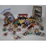 Timpo Toys, large group unboxed wild west figures and accessories , includes 5x wagons and horses