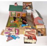 A 1960s hand made wooden and paper farm diorama, sold with a quantity of various Britains and