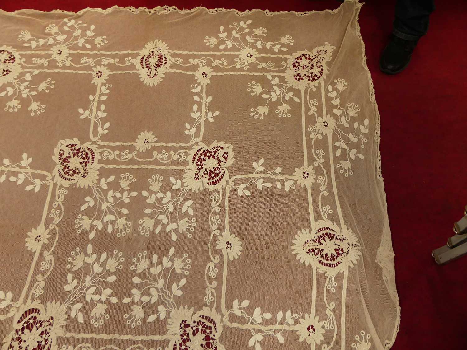 A late Victorian embroidered lace table clothCondition report: Some very minor holes only.No - Image 5 of 8