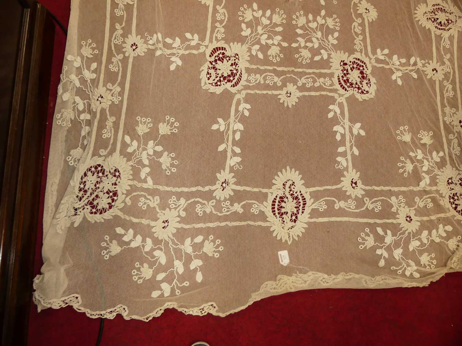 A late Victorian embroidered lace table clothCondition report: Some very minor holes only.No - Image 3 of 8