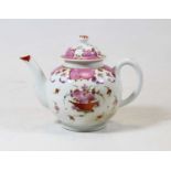 A late 18th century New Hall type porcelain teapot and cover, decorated in the famille rose palette,