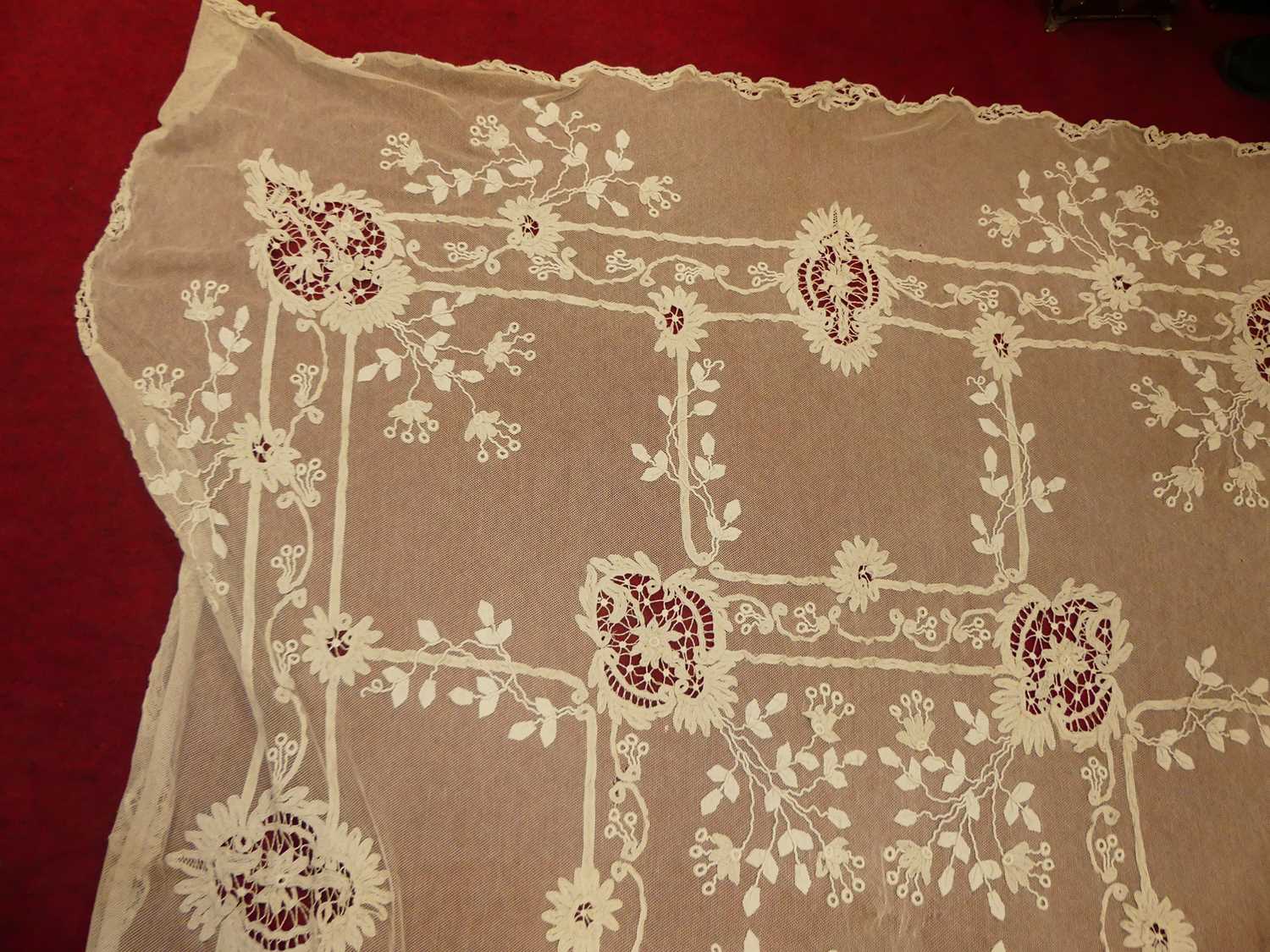 A late Victorian embroidered lace table clothCondition report: Some very minor holes only.No - Image 6 of 8