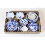 A collection of Chinese blue & white porcelain, to include a pair of tea bowls, various saucers etc