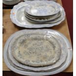 A collection of various 19th century and later blue and white transfer decorated meat plates (some
