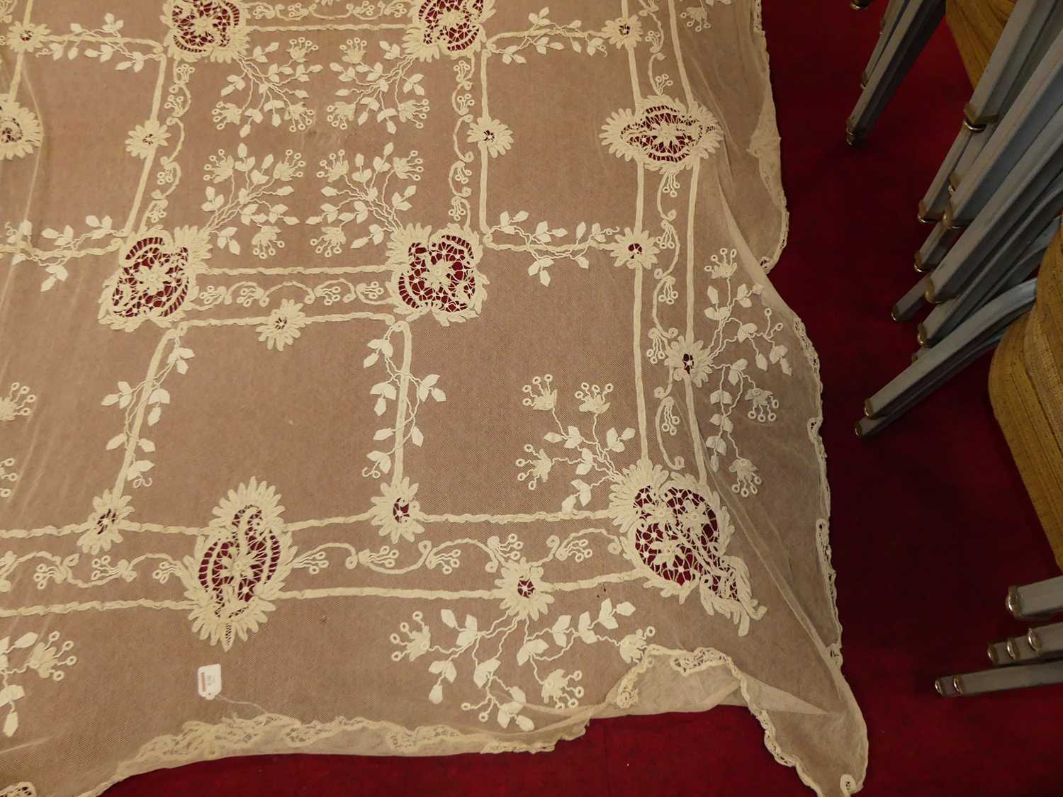 A late Victorian embroidered lace table clothCondition report: Some very minor holes only.No - Image 4 of 8