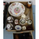 A box of miscellaneous china, to include Vienna style teacup and saucer, pair of Noritake jars and