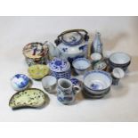 Mixed ceramics, to include Chinese stonewares including sparrowbeak jug, blue and white tea bowls on