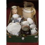 A box of miscellaneous china, to include satsuma vase, Imari plate, Royal Doulton Expressions
