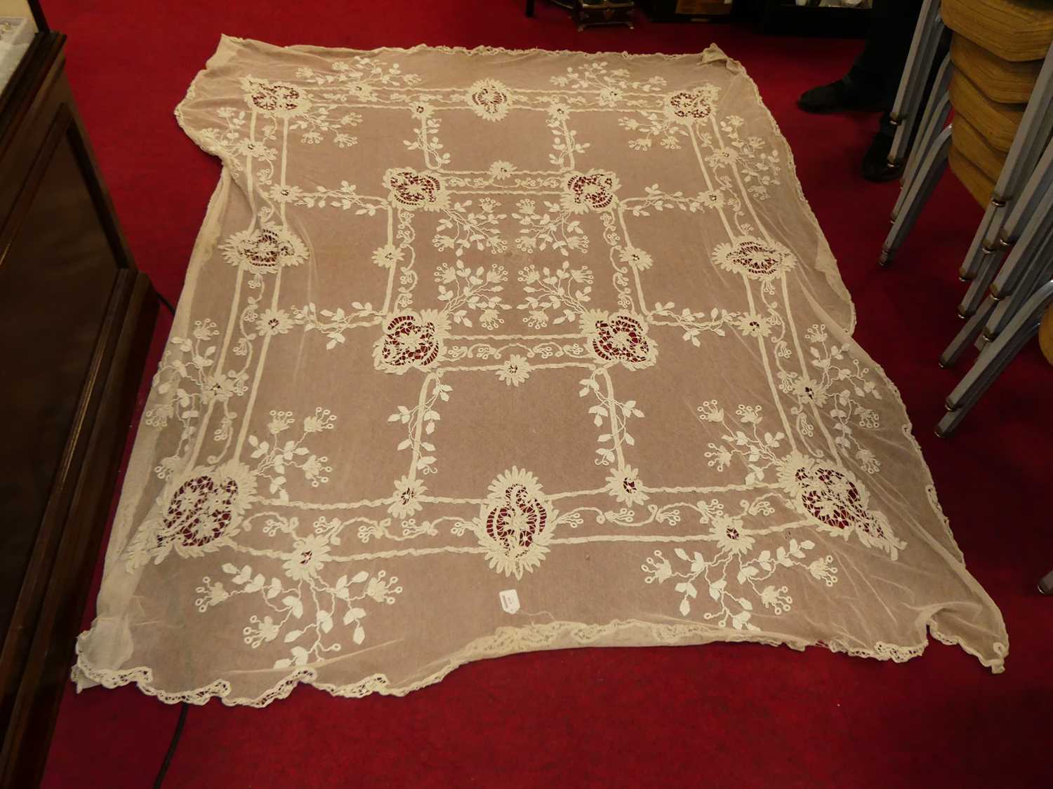 A late Victorian embroidered lace table clothCondition report: Some very minor holes only.No - Image 2 of 8