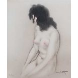 Louis Icart (1888-1950) - Seated nude study of a female, limited edition etching heightened in