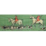 Cecil Aldin (1870-1935) - Hunting scene, screen print in colours, 26 x 69cm