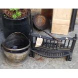 Fireside metalwares to include; coal scuttle, fire grate, tongs, etc