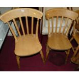 A set of five modern beech slatback kitchen chairs; together with a further elm and beech slatback