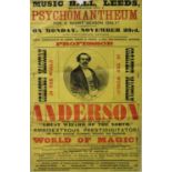 A Victorian music hall sheet poster advertising Professor Anderson 'World of Magic' at the Music