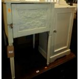 A Victorian white painted pine single door bedside cupboard, together with a French painted single