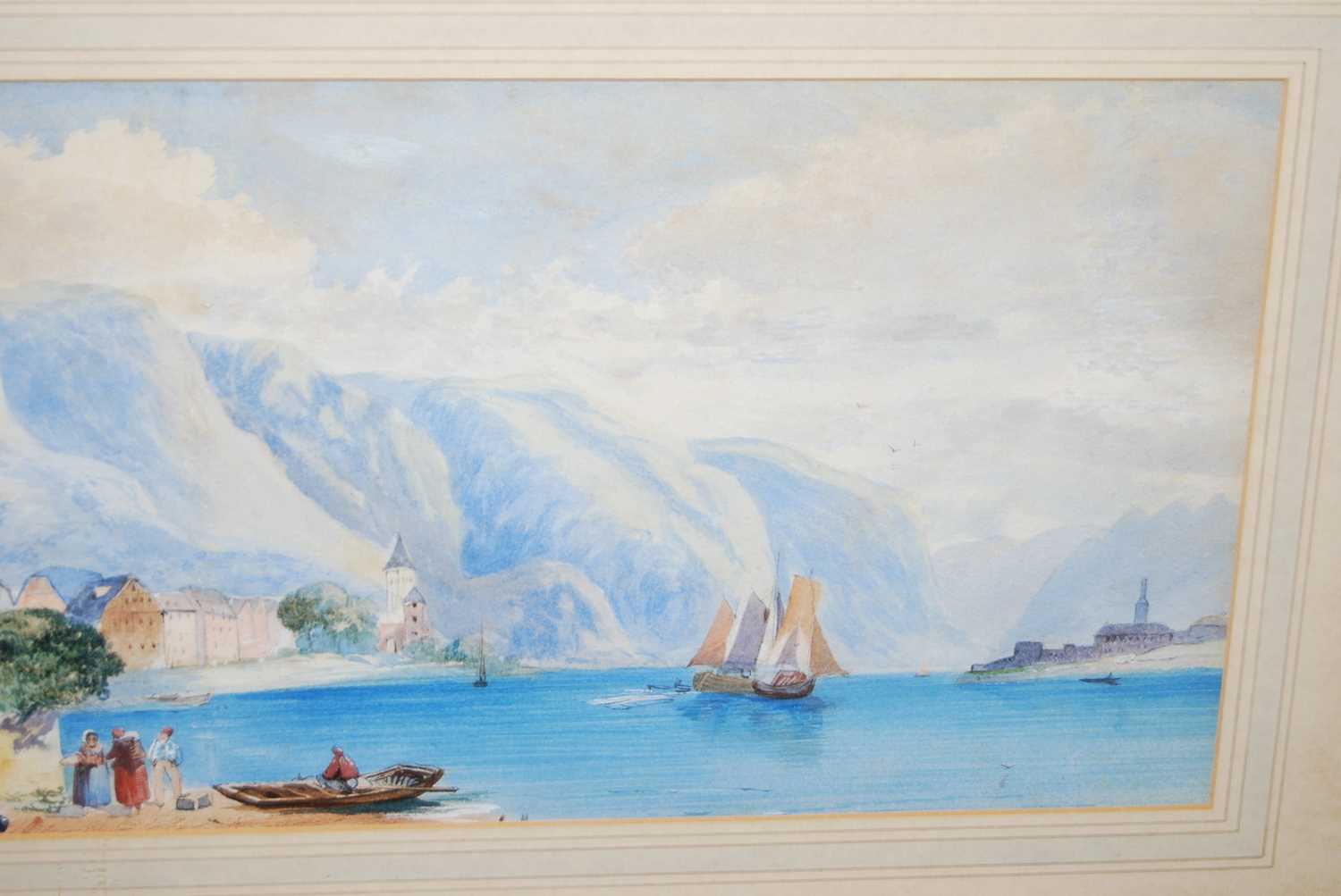 J Tooth - an Alpine lake, watercolour, signed and dated lower left 1864, 23x58cm, and one other - Image 7 of 8