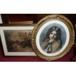 A late Victorian monochrome engraved bust portrait of a young girl, framed as an oval within