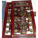 A pair of reproduction Chinese carved and gilded softwood panels, 94x43cm