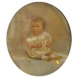 19th Century school - portrait of a seated baby, pastel, framed as an oval, 49x39cm, together with