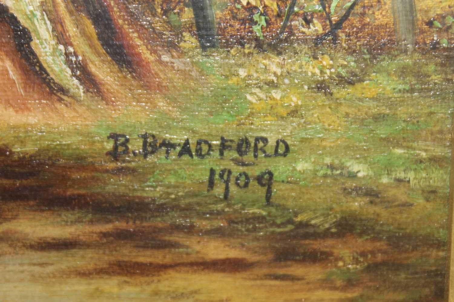 B Bradford - Sheep in a landscape, pair, oil on canvas, each signed and dated lower right 1909, - Image 7 of 7