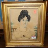 19th century English school - bust portrait of a maiden, watercolour 23x18.5cm, D Price -