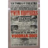 A Victorian theatre poster for the Royal Victoria Theatre showing Twin Brothers of the Blood Red
