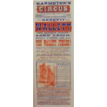 An advertising poster for Harmstons Great Continental Circus, at the Victoria Pavilion, Leamington