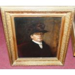 19th century English school bust portrait of an elderly woman wearing a hat, oil on canvas, 35x29cm