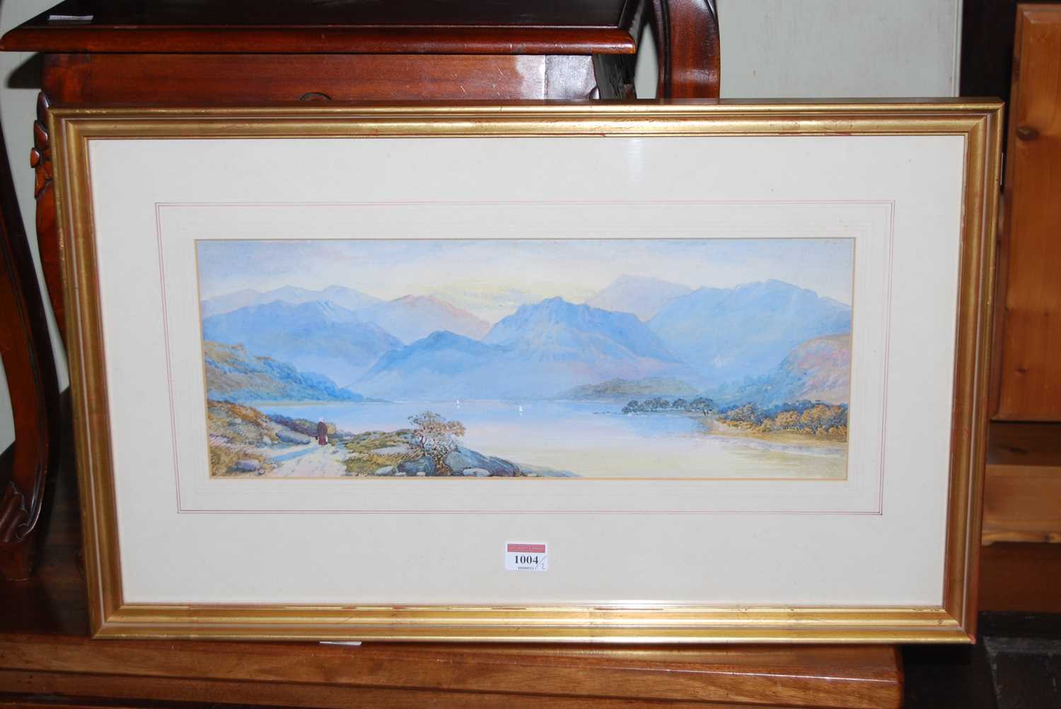 J Tooth - an Alpine lake, watercolour, signed and dated lower left 1864, 23x58cm, and one other