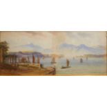 Wyatt H Earp - Continental coastal scene, watercolour, 25x53cm (a/f); together with various