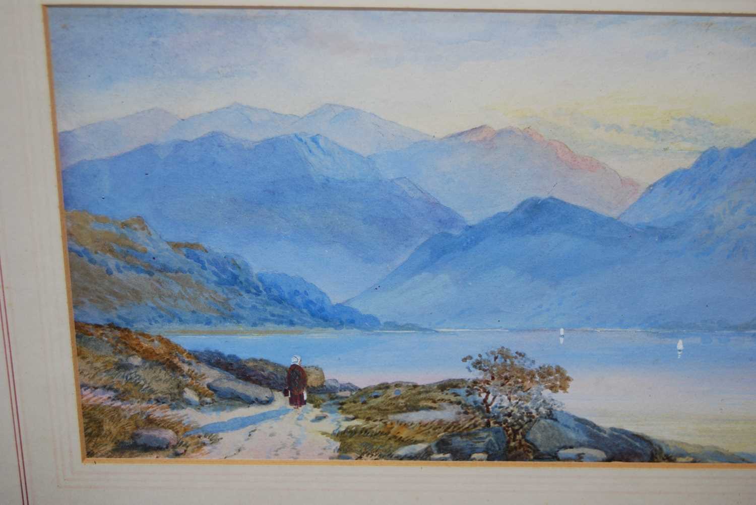 J Tooth - an Alpine lake, watercolour, signed and dated lower left 1864, 23x58cm, and one other - Image 2 of 8