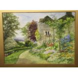 JW Dinrad - Garden scenes in Summer, pair watercolours, each signed and dated 1931, 28x30cm, still