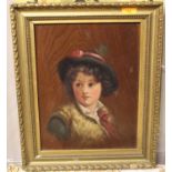 A circa 1900 continental school bust portrait of a child, oil on walnut panel, 24x19cm together with