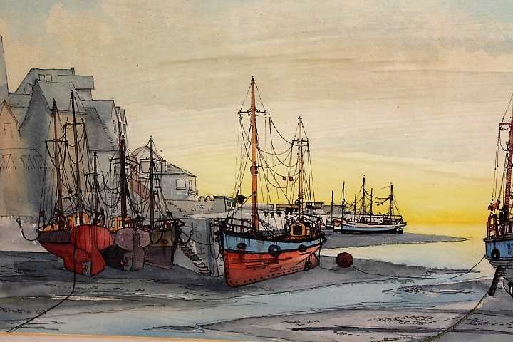 Llewellyn Petley-Jones (1908-1986) - Pair; Fishing boats on the estuary banks at lowtide, - Image 3 of 9