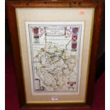After Bleau - Bedfordshire engraved county map, 42x24cm