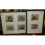 A set of six Chinese watercolours on ricepaper, each of birds upon blossoming branches, each