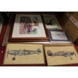 Assorted pictures and prints, to include Roland Green original ink drawings aeronautical interest