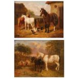 John Frederick Herring Jnr (1815-1907) - Pair: Farmyard scene with horses and chickens, and