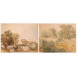 George Frost of Ipswich (1744-1821) - Suffolk house on a riverbank, watercolour, signed lower