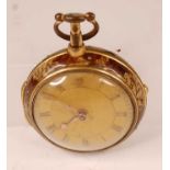 A George III gent's pair-cased open faced pocket watch, the outer case being faux tortoiseshell, the