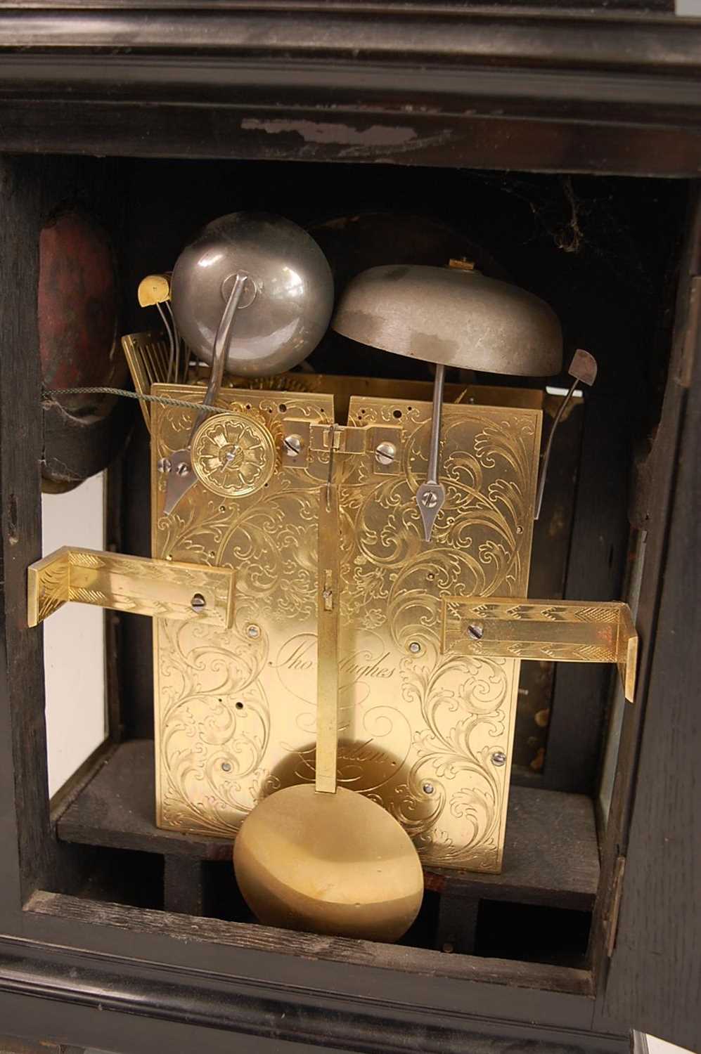 Thomas Hughes of London - a Geo III ebony veneered on oak bracket clock, having an unsigned white - Image 5 of 7