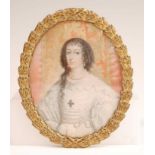 After Anthony van Dyke - Half-length portrait of Henrietta Maria, miniature watercolour on ivory,