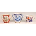 A Victorian prattware loving cup, the reserves decorated with opposing classical continental