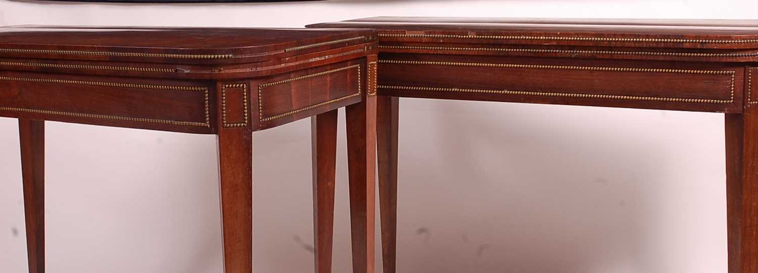 A pair of Regency rosewood D-shaped card tables, each with fold-over tops opening to reveal baize - Image 4 of 4