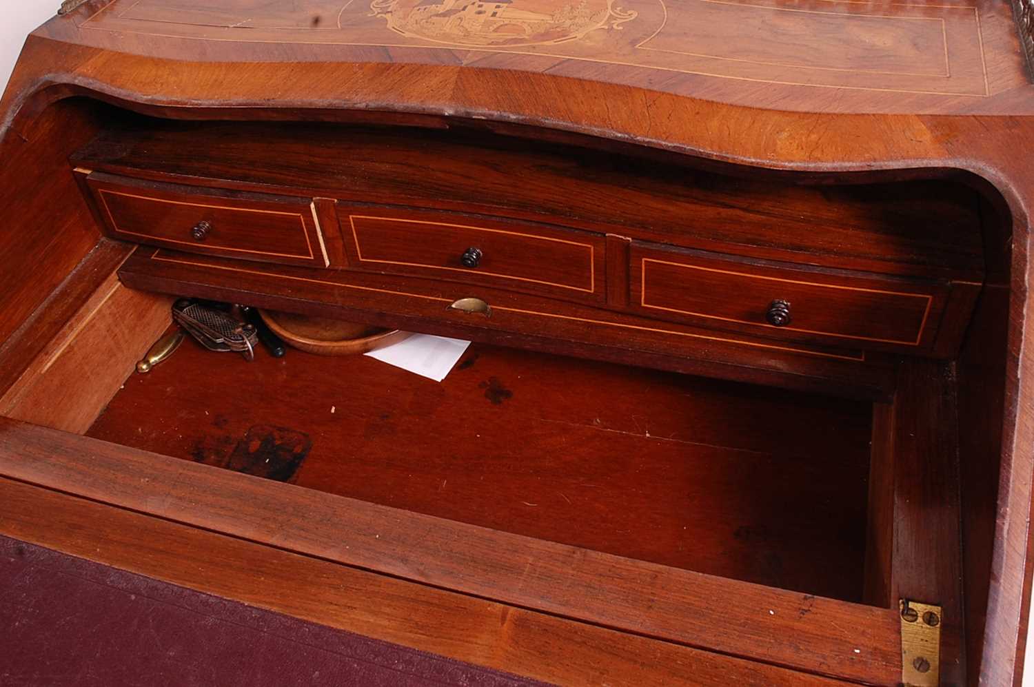 A circa 1900 continental rosewood Bureau de Dame, of slender bombe form, the fall being marquetry - Image 4 of 7